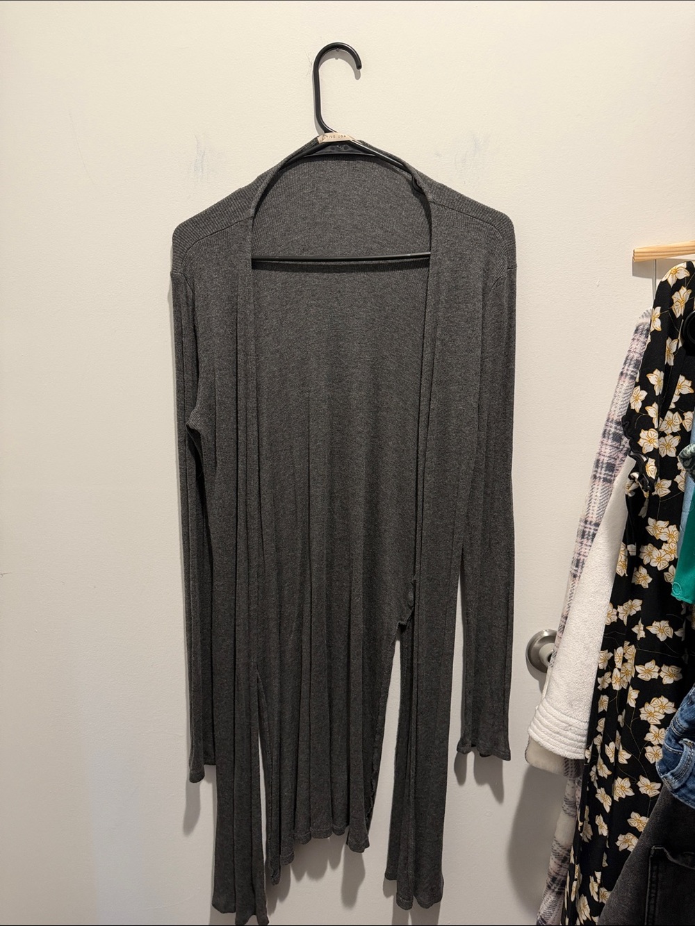 Dark Gray Open-Front Women's Long Cardigan Sweater